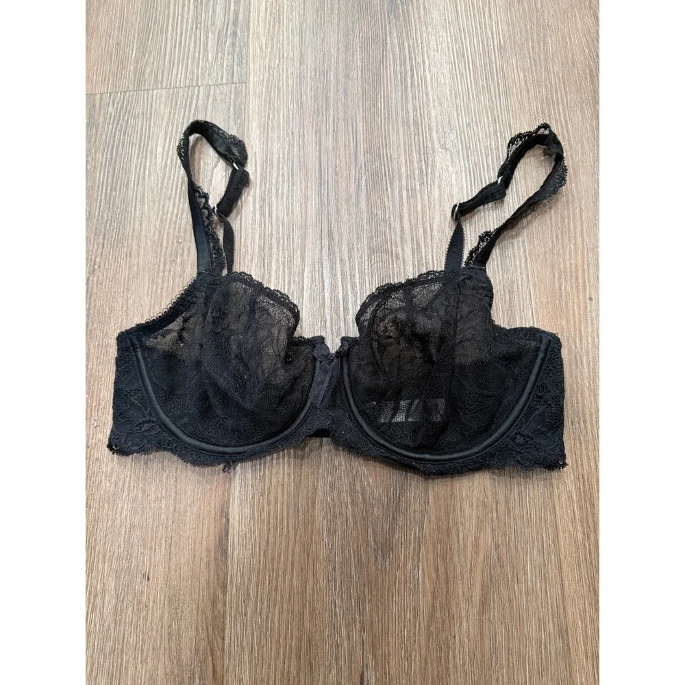 Victorias Secret‎ Black Floral Lace Unlined Demi Bra Underwire 34D